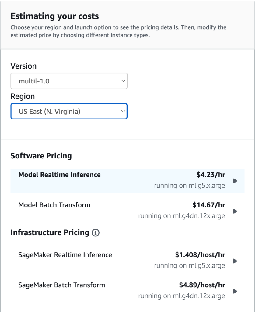 Pricing for Cohere on AWS Marketplace